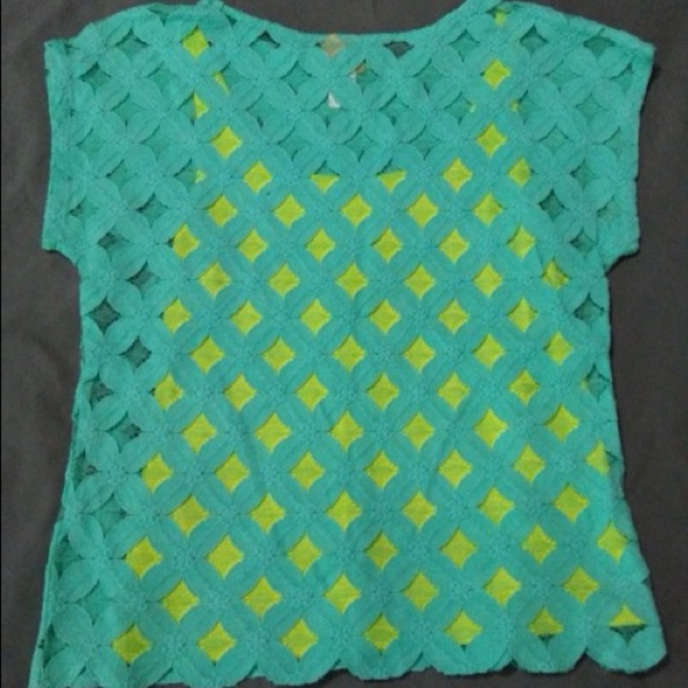 NWOT..casual, beachy green/blue lattice lace over tank top - Picture 2 of 5